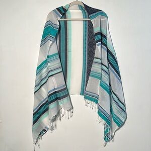 OLD NAVY Beachy Boho Stripe Navy, Teal & White Stripe & Medallion Fringe Scarf